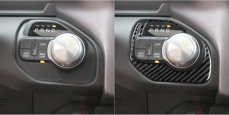PJFUS Real Soft Carbon Fiber Car Gear Shift Control Panel 2/4WD Switch Button Dashboard Trim Sticker Compatible with Dodge Ram 1500/2500/3500 2019-2023(Crew Cab Version)Auto Interior Accessories Black - Image 4